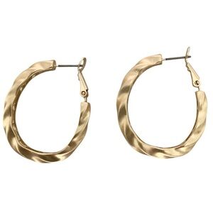 Yellow Gold Tone Twisted Hoop Earrings for Pierced Ears New